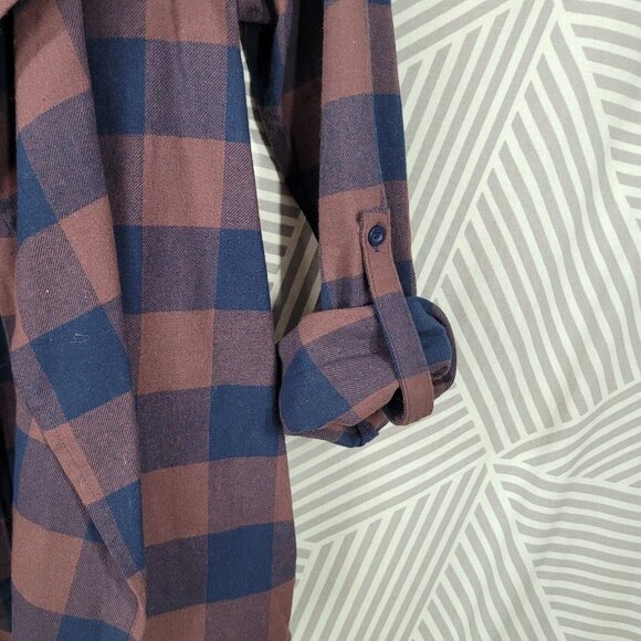 Kori Plaid Blazer Jacket size Large Lightweight Red Open Front Drape Flannel - Picture 4 of 7